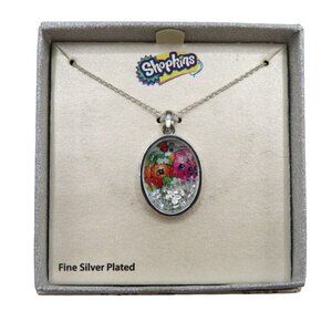 Shopkins Fine Plated Silver Character Crystal Enclosed Pendant Charm Necklace